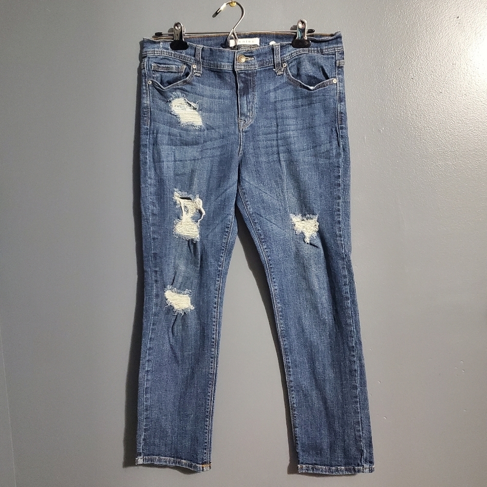 Eunina Sasha Low Rise Relaxed Skinny Crop Distressed Womens Jeans Size 15